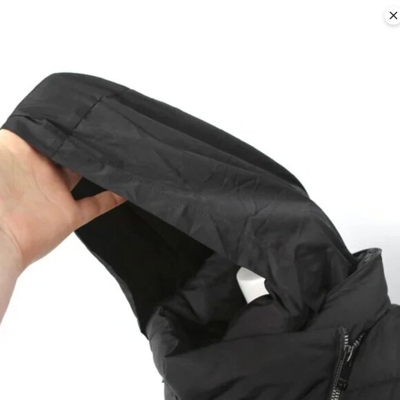 DKNY Asymmetrical Puffer Jacket Packable Winter Coat Hooded Black Pillow Collar - Picture 15 of 16